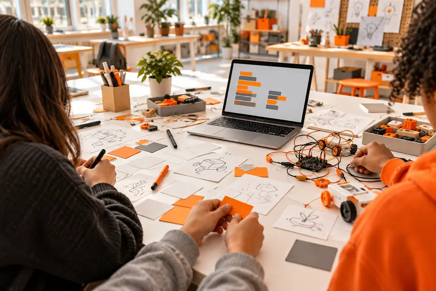 Un espacio de trabajo de proyecto estudiantil antes de organizar la tarea de programación